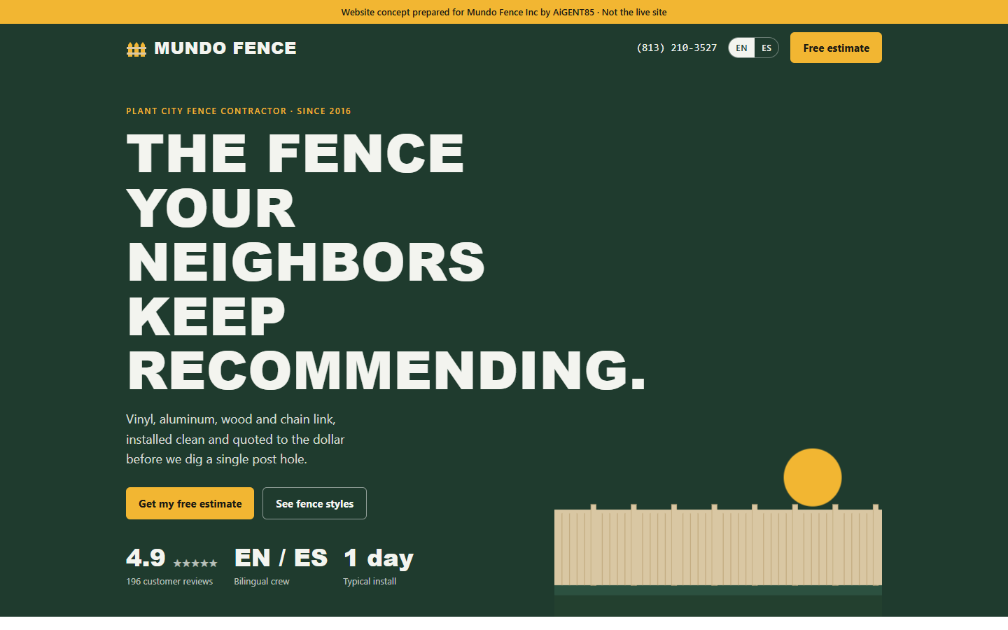 Laptop view of the Mundo Fence website concept